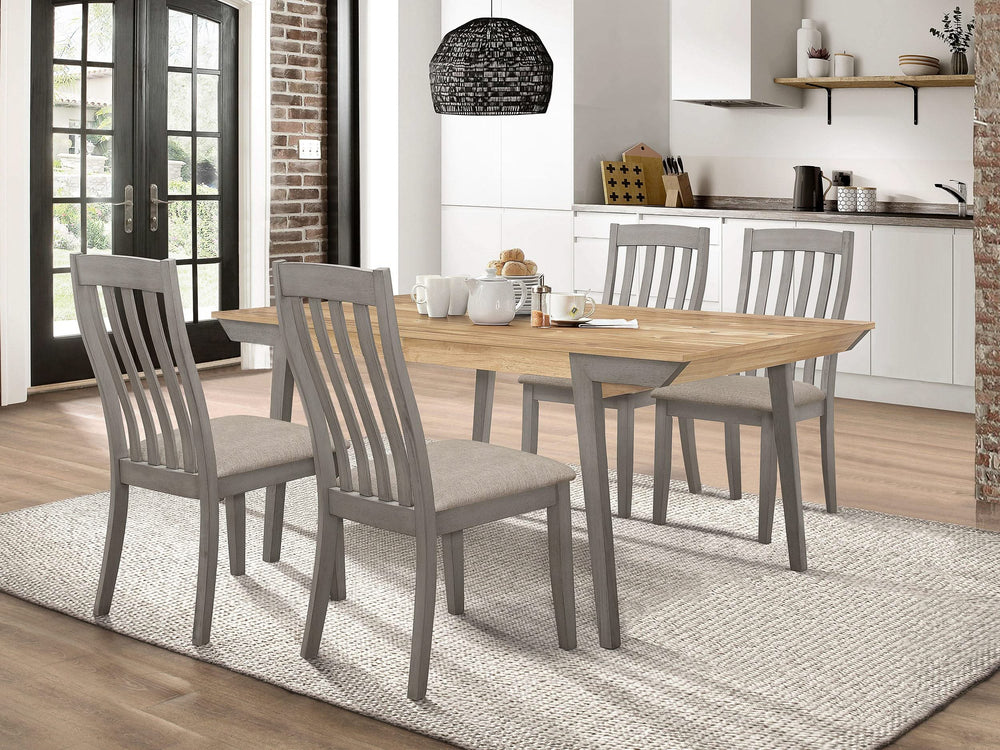 Juego de mesa de comedor rectangular Nogales de 5 piezas, gris costero