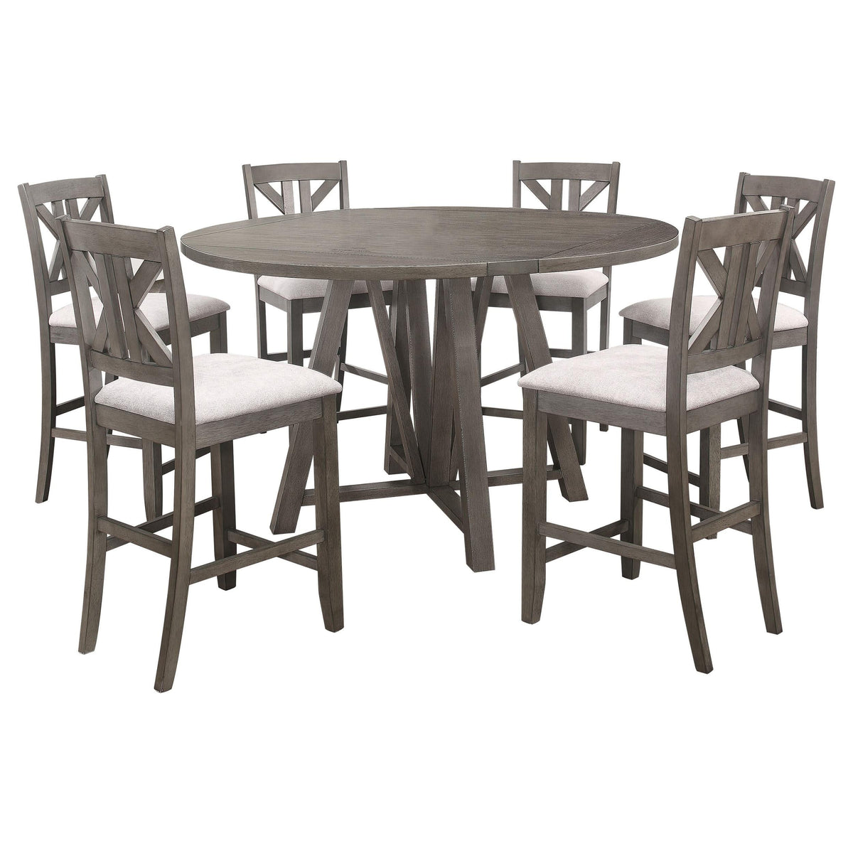 Juego de comedor Athens de 7 piezas con hojas abatibles y altura de mostrador, color gris granero