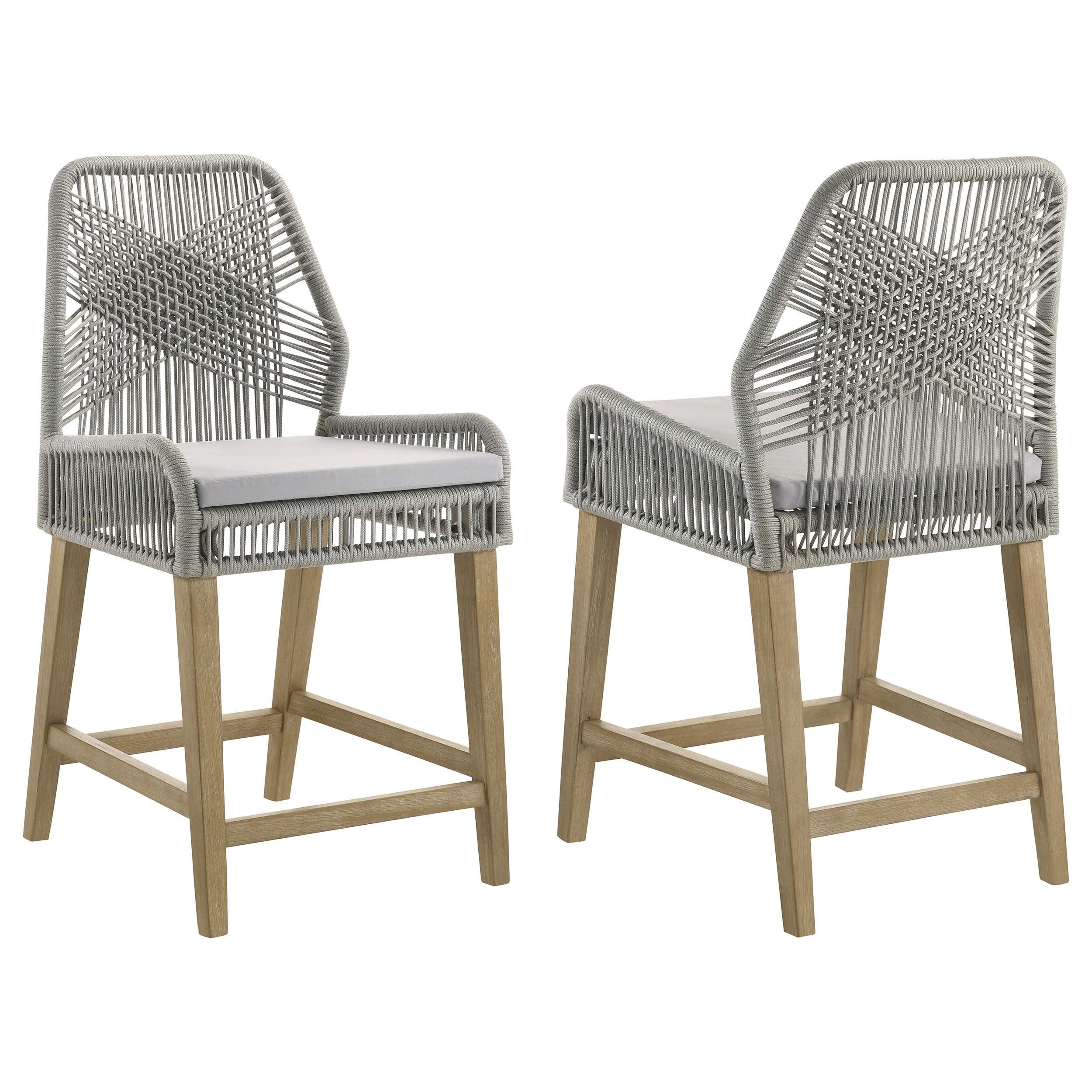 Silla de mostrador Nakia de cuerda tejida con cojín gris (juego de 2)