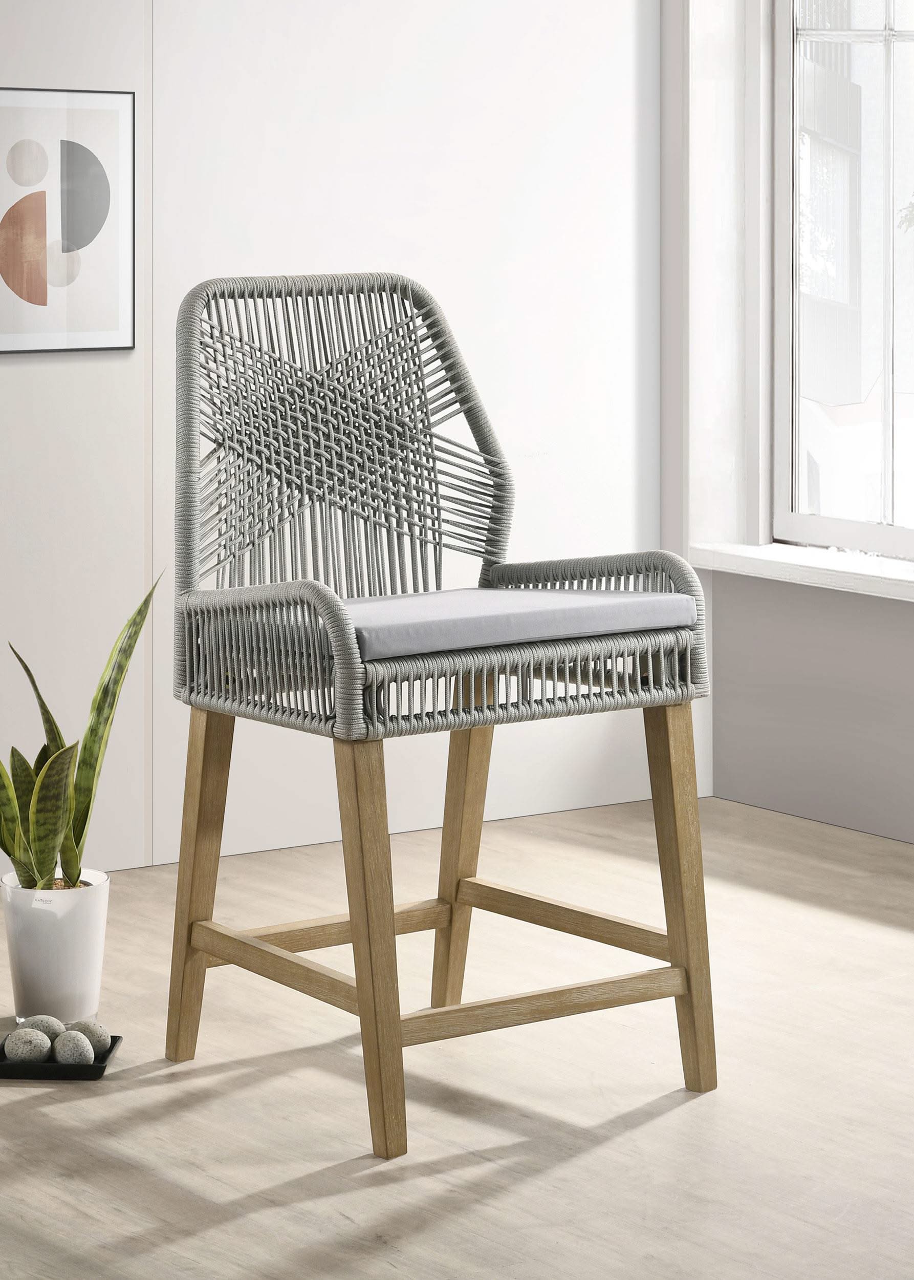 Silla de mostrador Nakia de cuerda tejida con cojín gris (juego de 2)