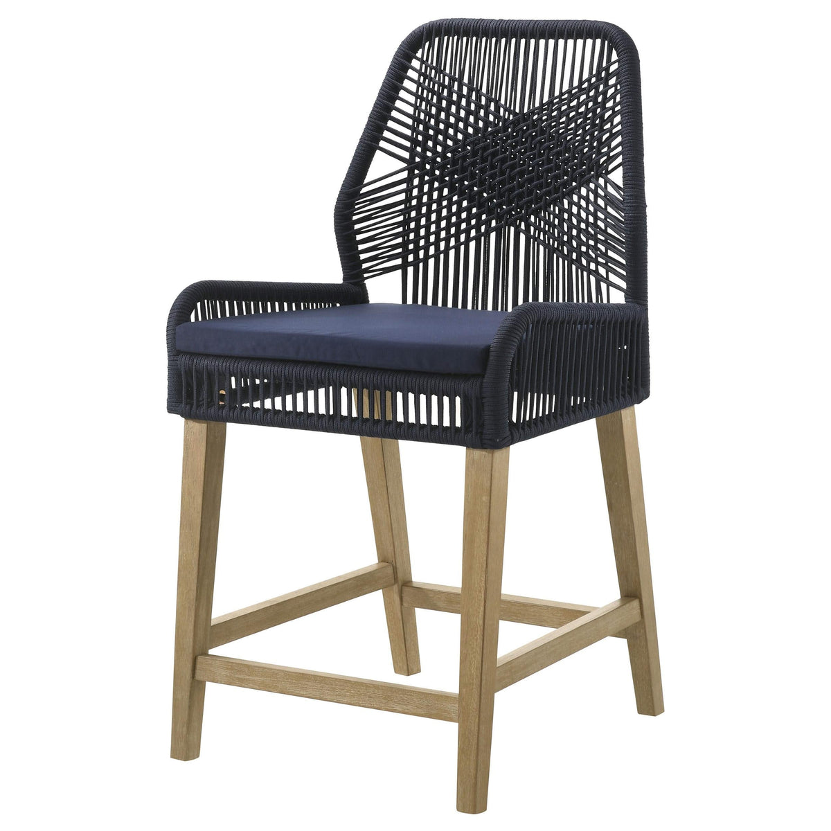 Silla de mostrador Nakia de cuerda tejida con cojín azul marino (juego de 2)