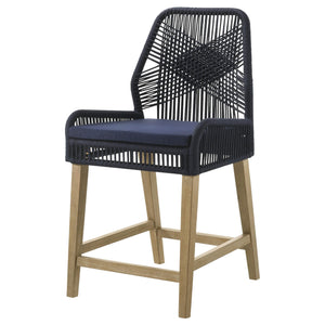 Silla de mostrador Nakia de cuerda tejida con cojín azul marino (juego de 2)