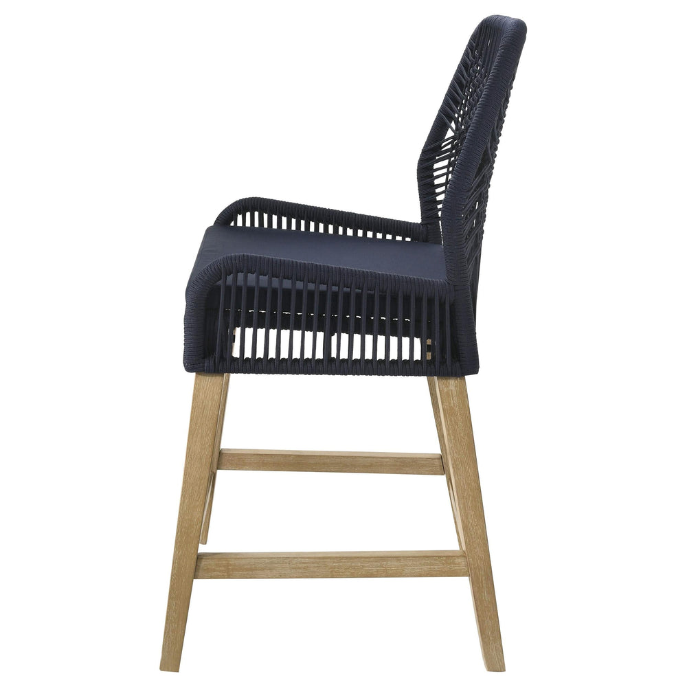 Silla de mostrador Nakia de cuerda tejida con cojín azul marino (juego de 2)