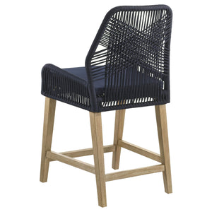 Silla de mostrador Nakia de cuerda tejida con cojín azul marino (juego de 2)