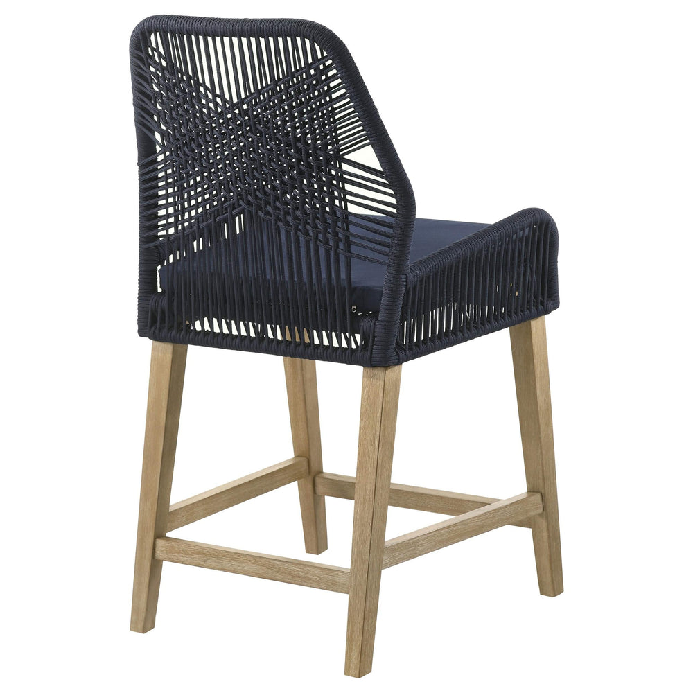 Silla de mostrador Nakia de cuerda tejida con cojín azul marino (juego de 2)