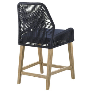 Silla de mostrador Nakia de cuerda tejida con cojín azul marino (juego de 2)