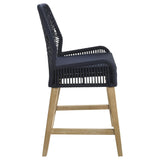 Silla de mostrador Nakia de cuerda tejida con cojín azul marino (juego de 2)