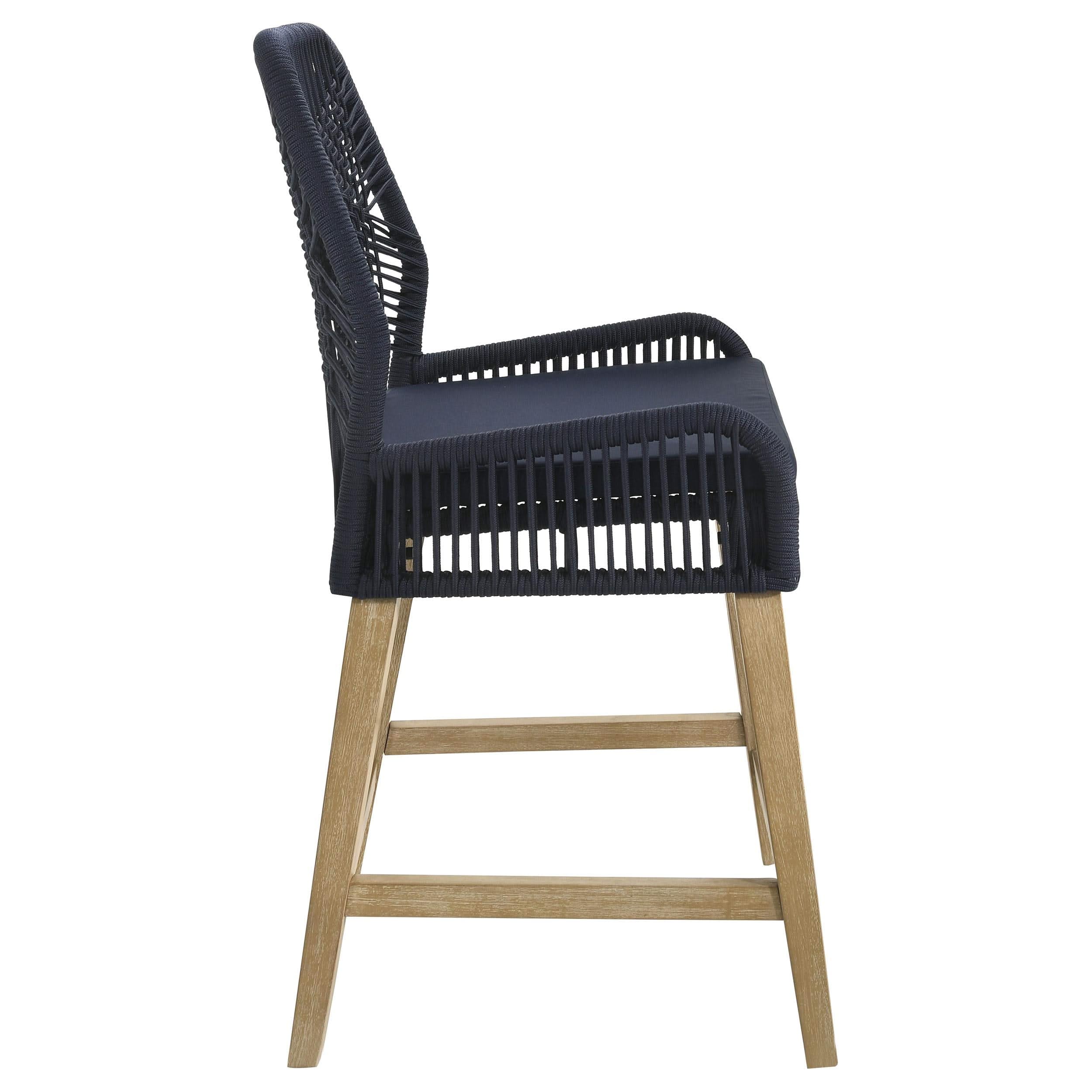 Silla de mostrador Nakia de cuerda tejida con cojín azul marino (juego de 2)