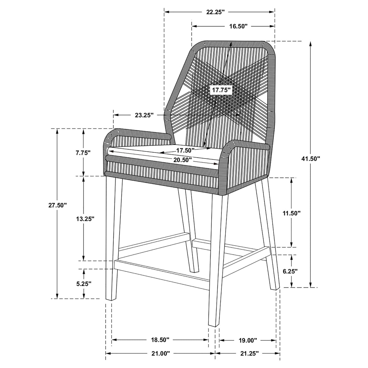 Silla de mostrador Nakia de cuerda tejida con cojín azul marino (juego de 2)