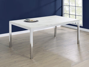 Mesa de comedor rectangular Athena de 64 pulgadas con imitación de mármol, cromada