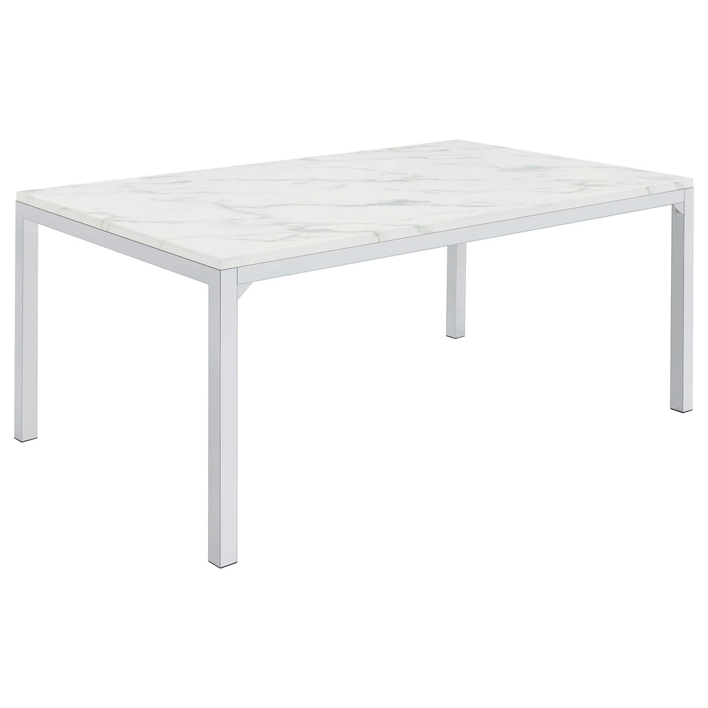 Mesa de comedor rectangular Athena de 64 pulgadas con imitación de mármol, cromada