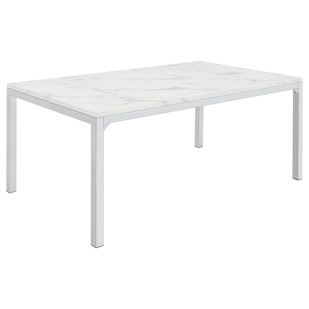 Mesa de comedor rectangular Athena de 64 pulgadas con imitación de mármol, cromada