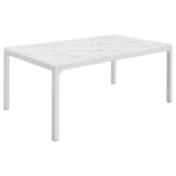 Mesa de comedor rectangular Athena de 64 pulgadas con imitación de mármol, cromada