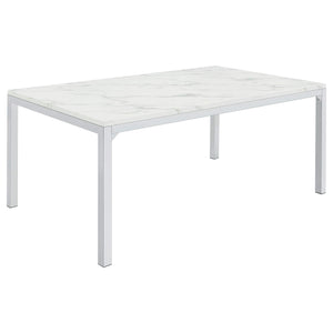 Mesa de comedor rectangular Athena de 64 pulgadas con imitación de mármol, cromada