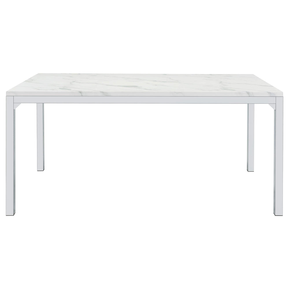Mesa de comedor rectangular Athena de 64 pulgadas con imitación de mármol, cromada