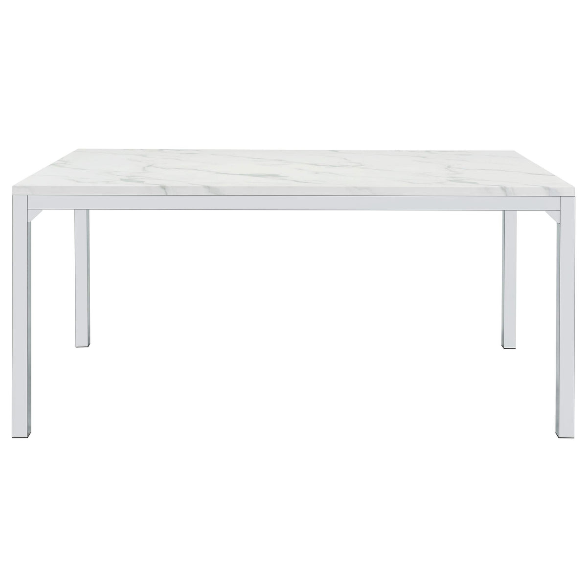 Mesa de comedor rectangular Athena de 64 pulgadas con imitación de mármol, cromada