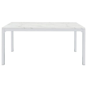 Mesa de comedor rectangular Athena de 64 pulgadas con imitación de mármol, cromada