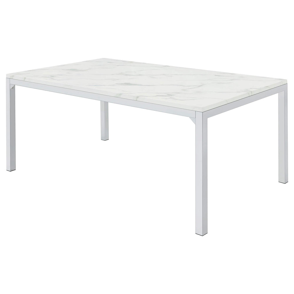 Mesa de comedor rectangular Athena de 64 pulgadas con imitación de mármol, cromada