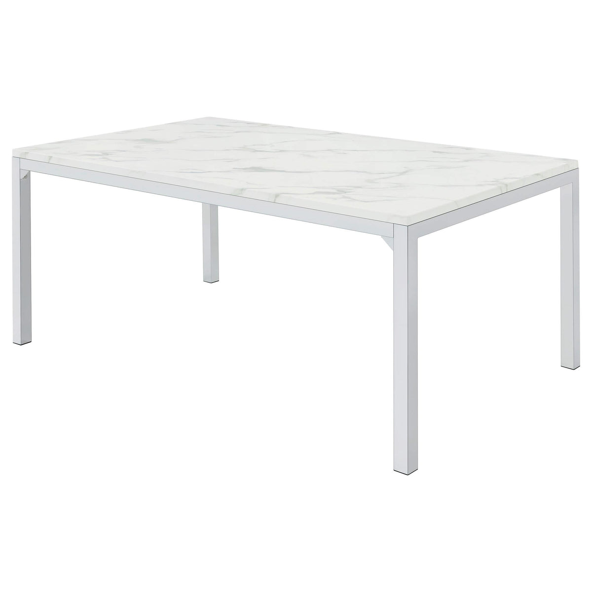 Mesa de comedor rectangular Athena de 64 pulgadas con imitación de mármol, cromada
