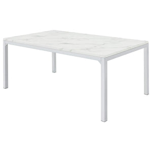 Mesa de comedor rectangular Athena de 64 pulgadas con imitación de mármol, cromada