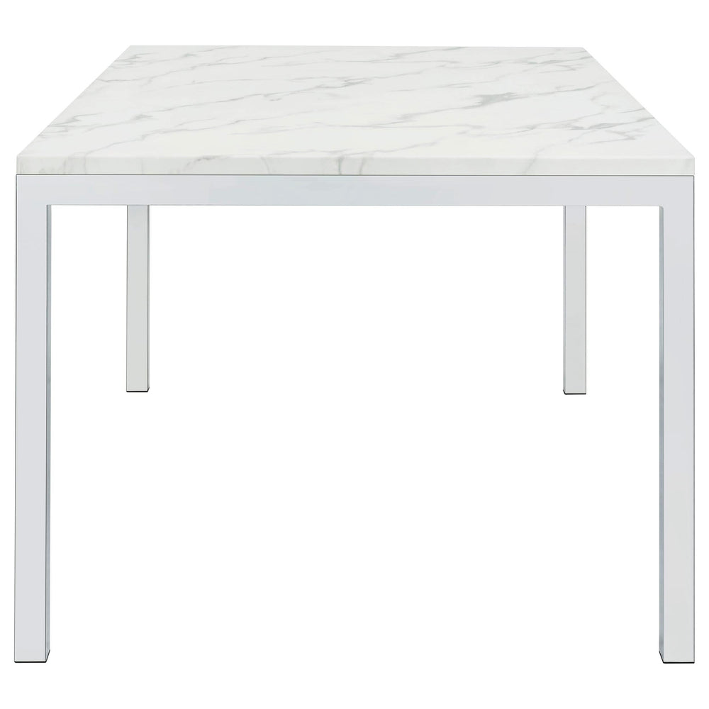 Mesa de comedor rectangular Athena de 64 pulgadas con imitación de mármol, cromada