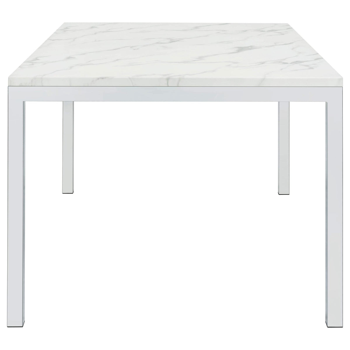 Mesa de comedor rectangular Athena de 64 pulgadas con imitación de mármol, cromada