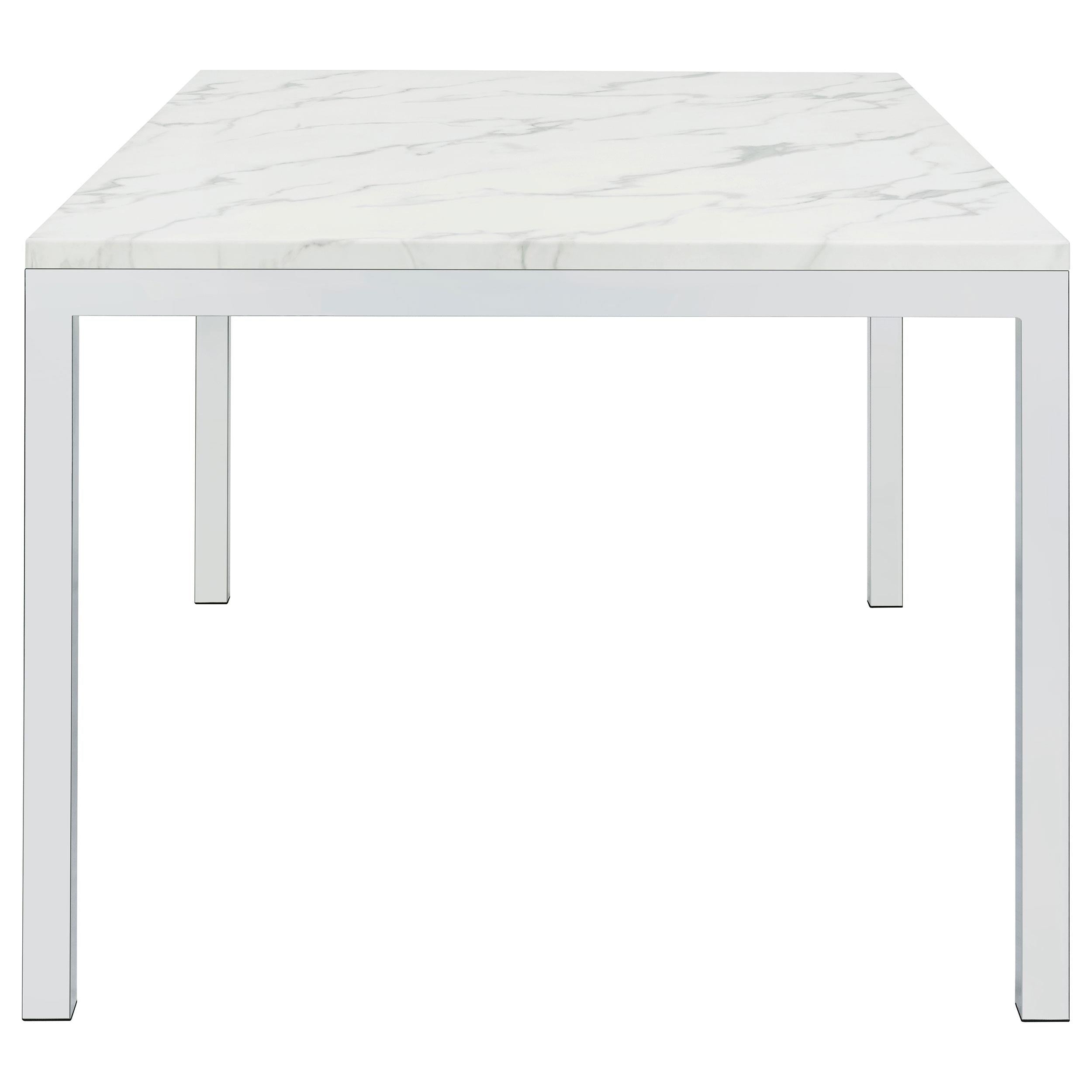 Athena Rectangular 64-inch Faux Marble Dining Table Chrome