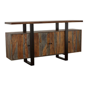 Aparador Ditman de 4 puertas de madera maciza, color gris Sheesham