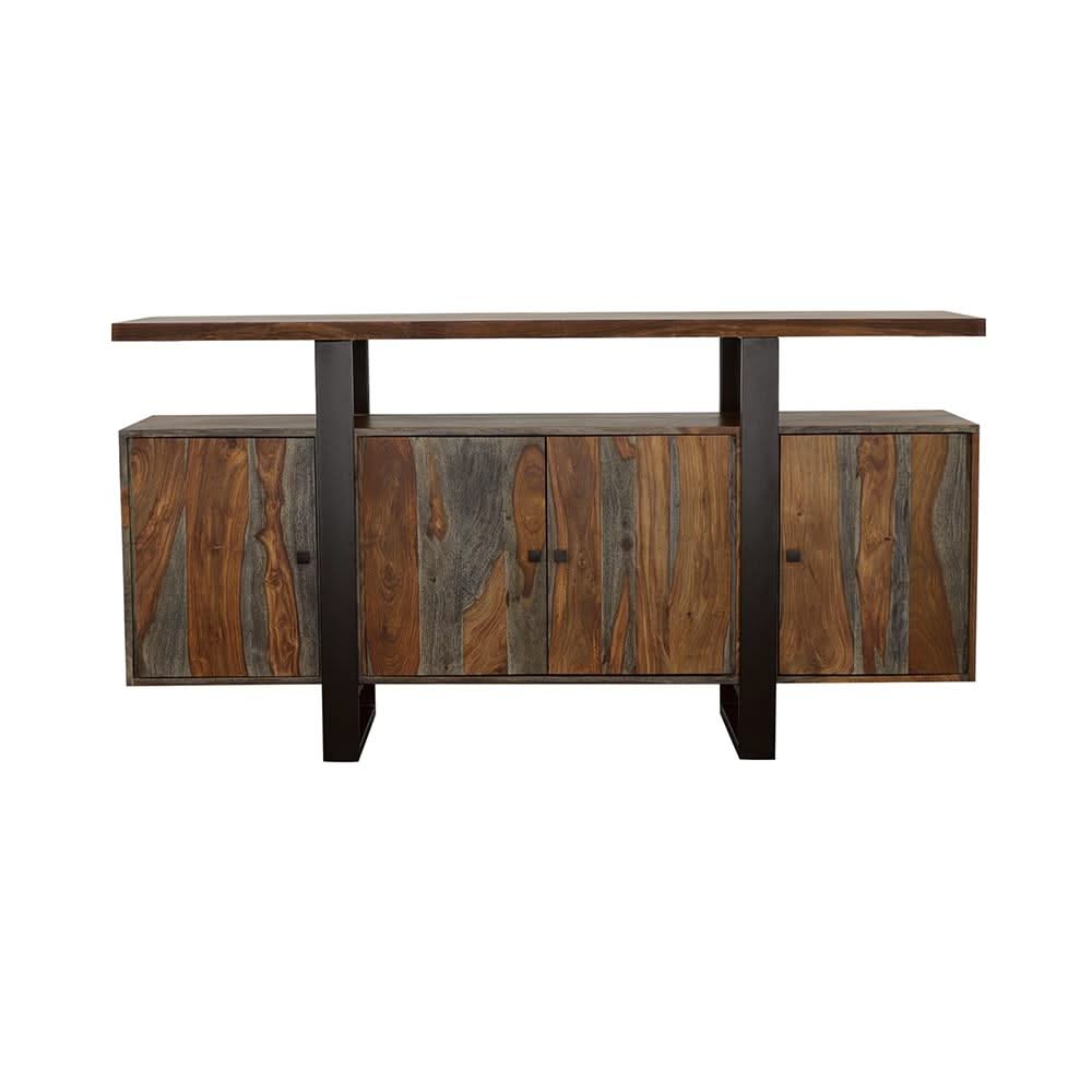 Aparador Ditman de 4 puertas de madera maciza, color gris Sheesham