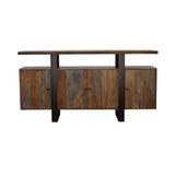 Aparador Ditman de 4 puertas de madera maciza, color gris Sheesham