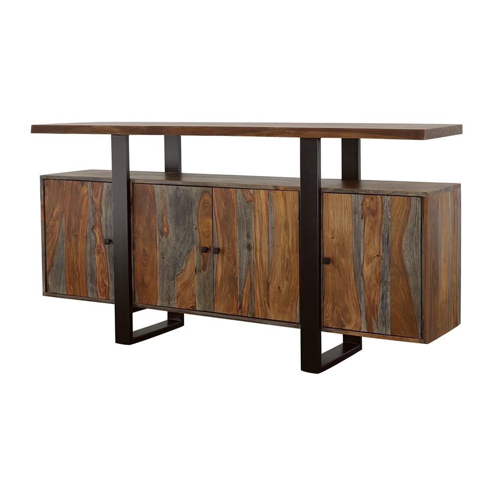 Aparador Ditman de 4 puertas de madera maciza, color gris Sheesham