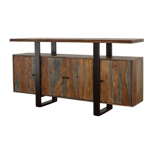 Aparador Ditman de 4 puertas de madera maciza, color gris Sheesham
