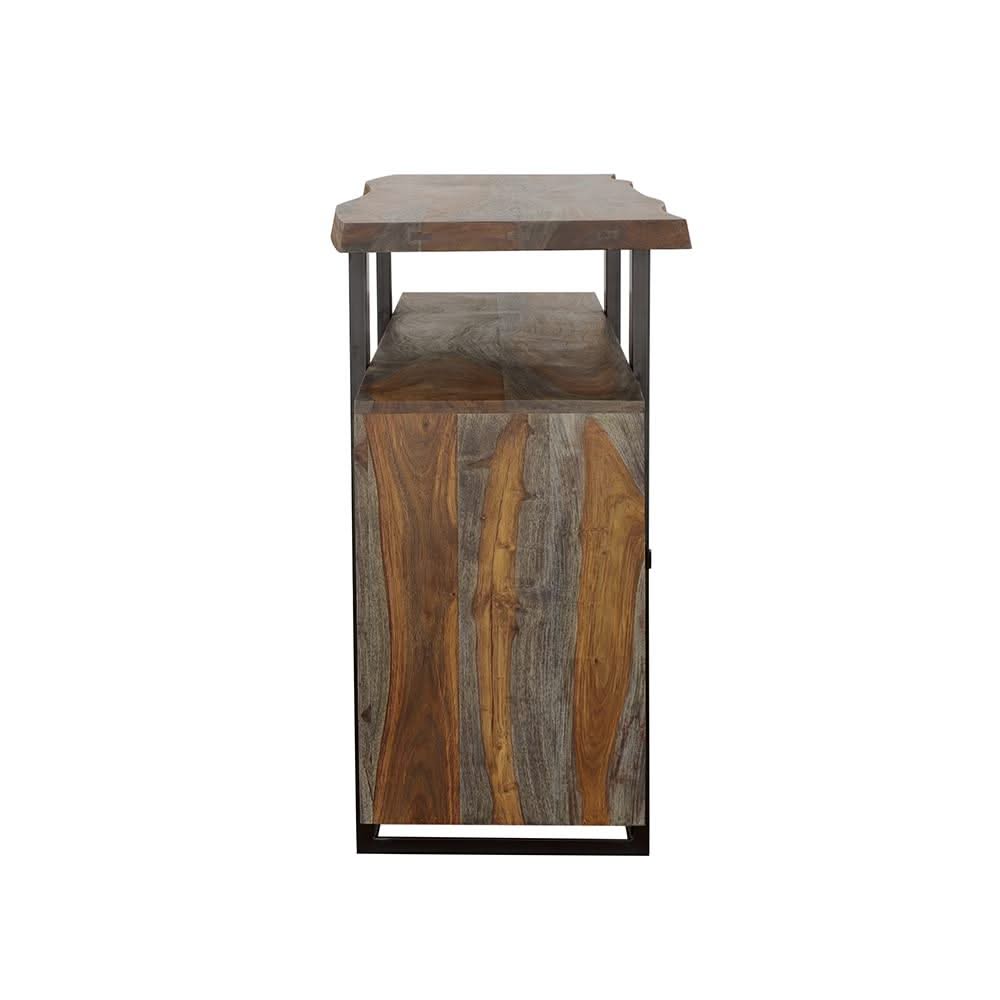 Aparador Ditman de 4 puertas de madera maciza, color gris Sheesham