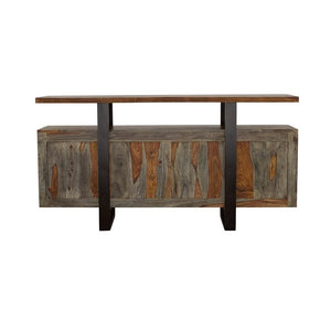 Aparador Ditman de 4 puertas de madera maciza, color gris Sheesham