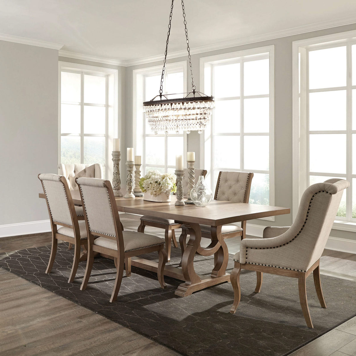 Juego de comedor Brockway de 7 piezas con hojas extensibles en marrón cebada