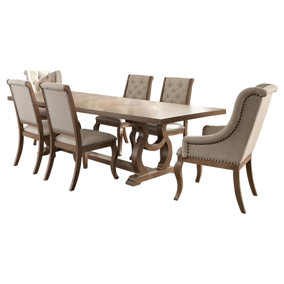 Juego de comedor Brockway de 7 piezas con hojas extensibles en marrón cebada
