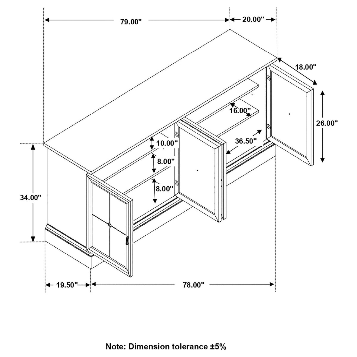 Aparador de comedor Brockway de 4 puertas, color marrón cebada