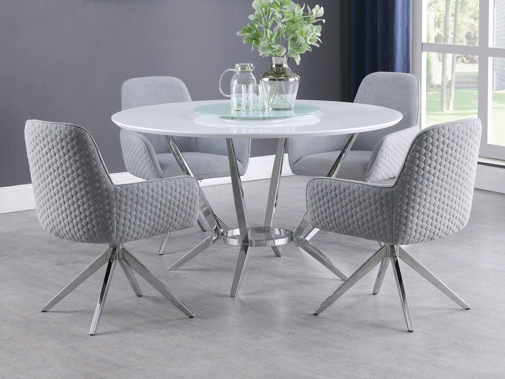 Juego de mesa de comedor redonda Abby de 5 piezas, blanco de alto brillo