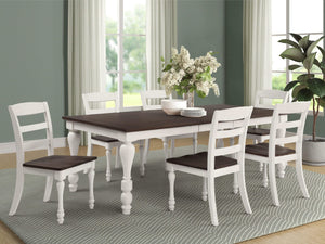 Juego de mesa de comedor rectangular Madelyn de 7 piezas en blanco costero