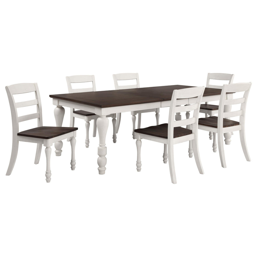 Juego de mesa de comedor rectangular Madelyn de 7 piezas en blanco costero