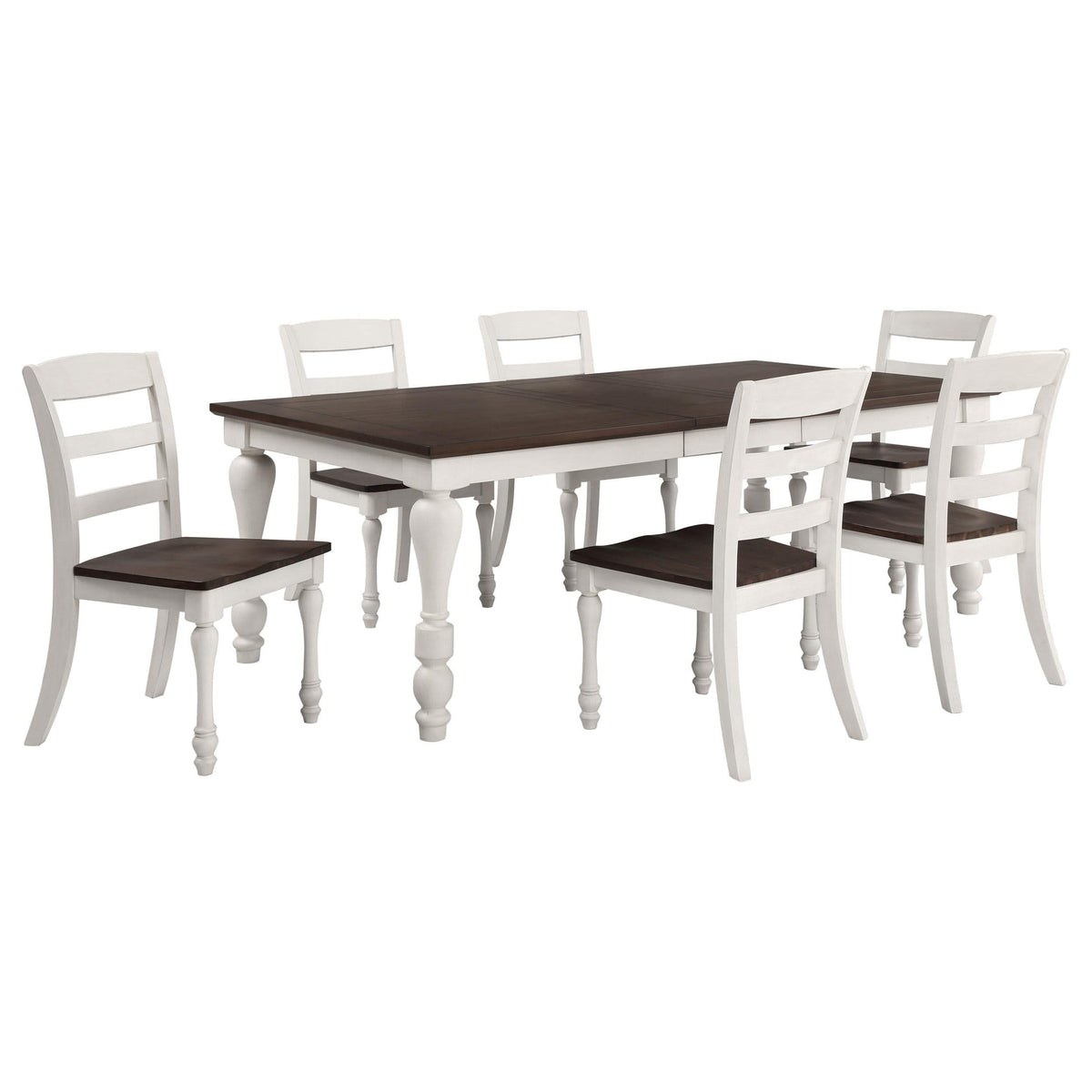 Juego de mesa de comedor rectangular Madelyn de 7 piezas en blanco costero
