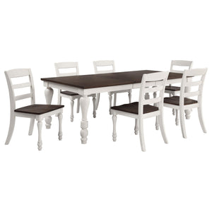 Juego de mesa de comedor rectangular Madelyn de 7 piezas en blanco costero