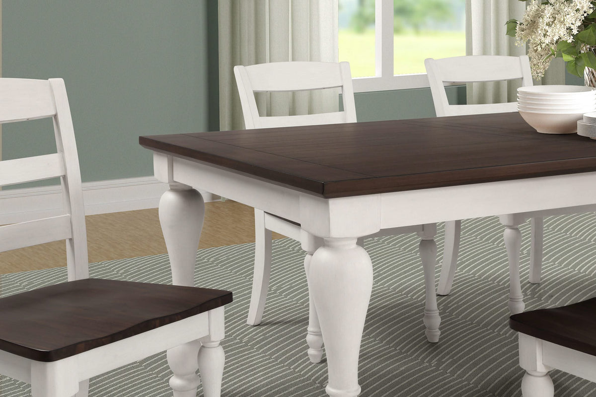 Juego de mesa de comedor rectangular Madelyn de 7 piezas en blanco costero