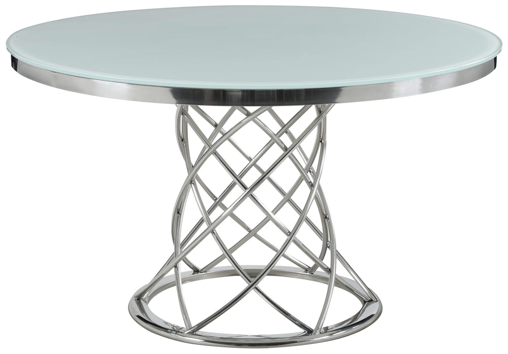 Juego de comedor Irene de 5 piezas con tapa de vidrio redonda, blanco y cromado