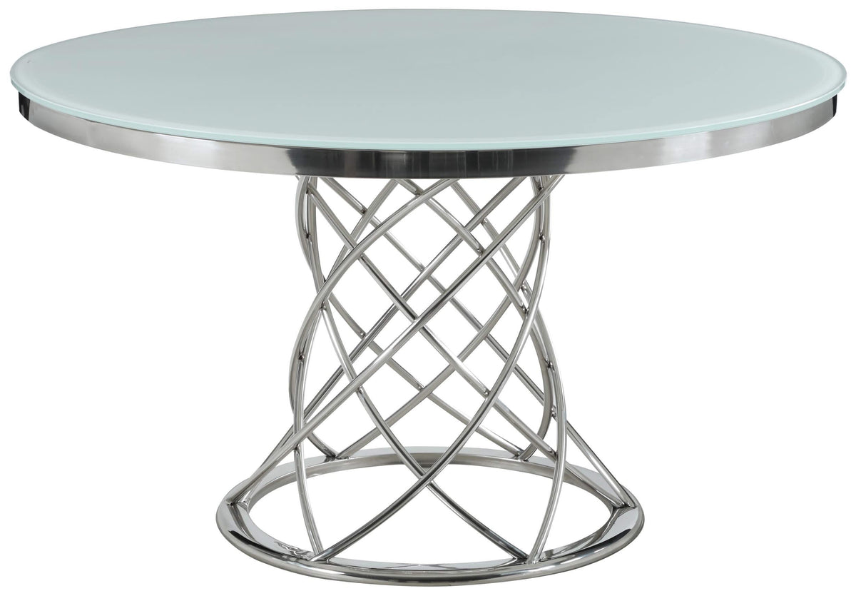 Juego de comedor Irene de 5 piezas con tapa de vidrio redonda, blanco y cromado