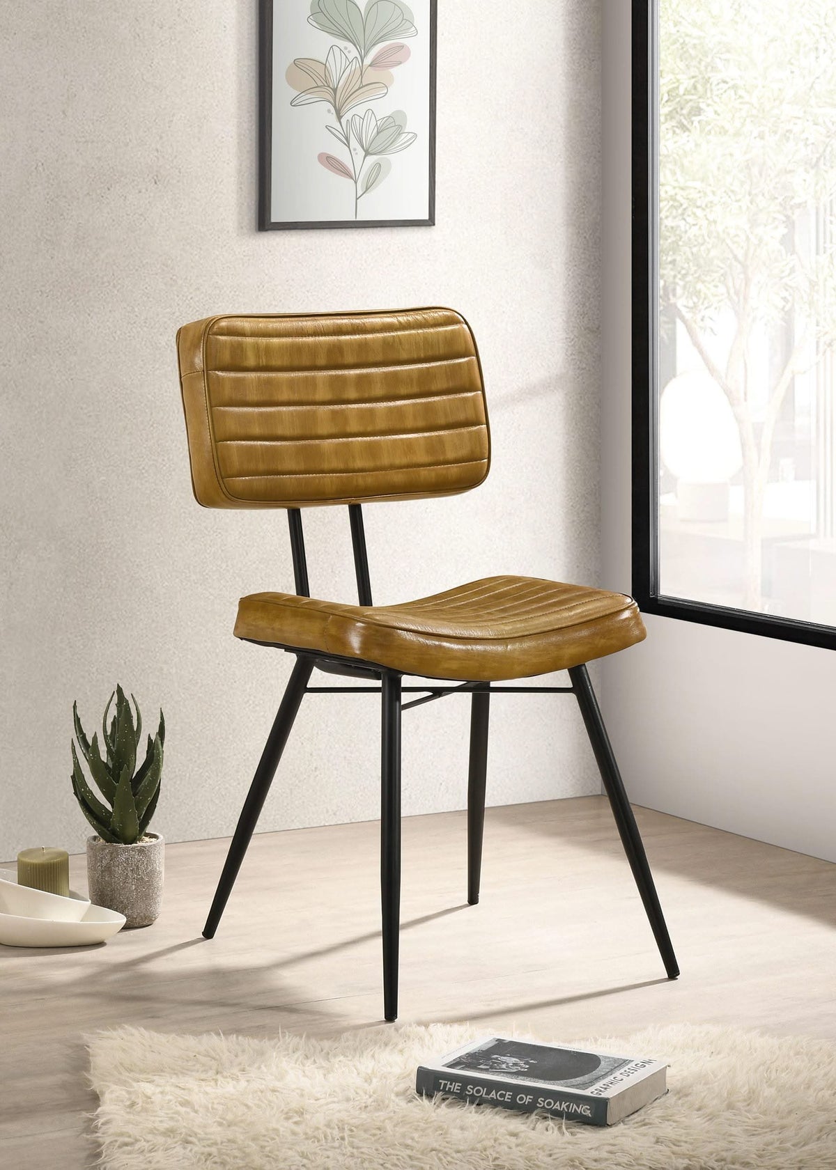 Silla de comedor tapizada en cuero Misty color camel (juego de 2)
