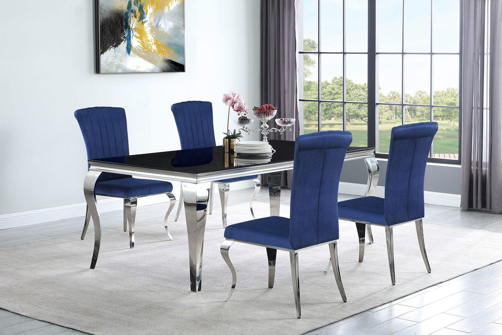 Juego de comedor Carone de 5 piezas de 81 pulgadas de vidrio negro rectangular azul