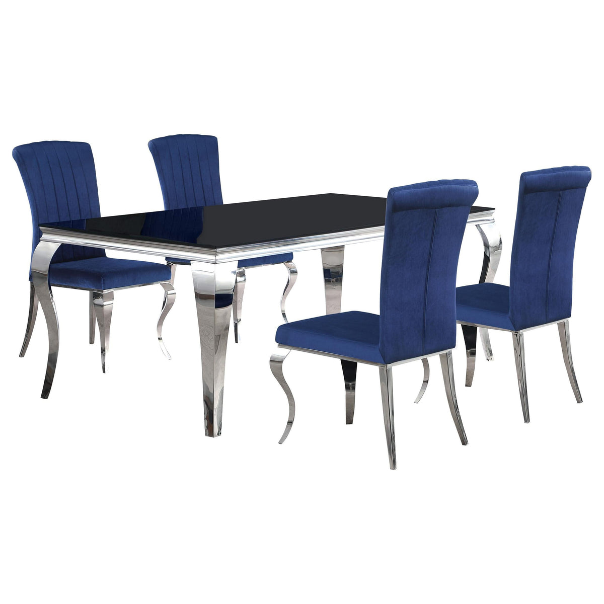 Juego de comedor Carone de 5 piezas de 81 pulgadas de vidrio negro rectangular azul