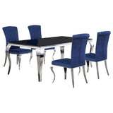 Juego de comedor Carone de 5 piezas de 81 pulgadas de vidrio negro rectangular azul