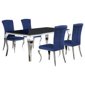 Juego de comedor Carone de 5 piezas de 81 pulgadas de vidrio negro rectangular azul